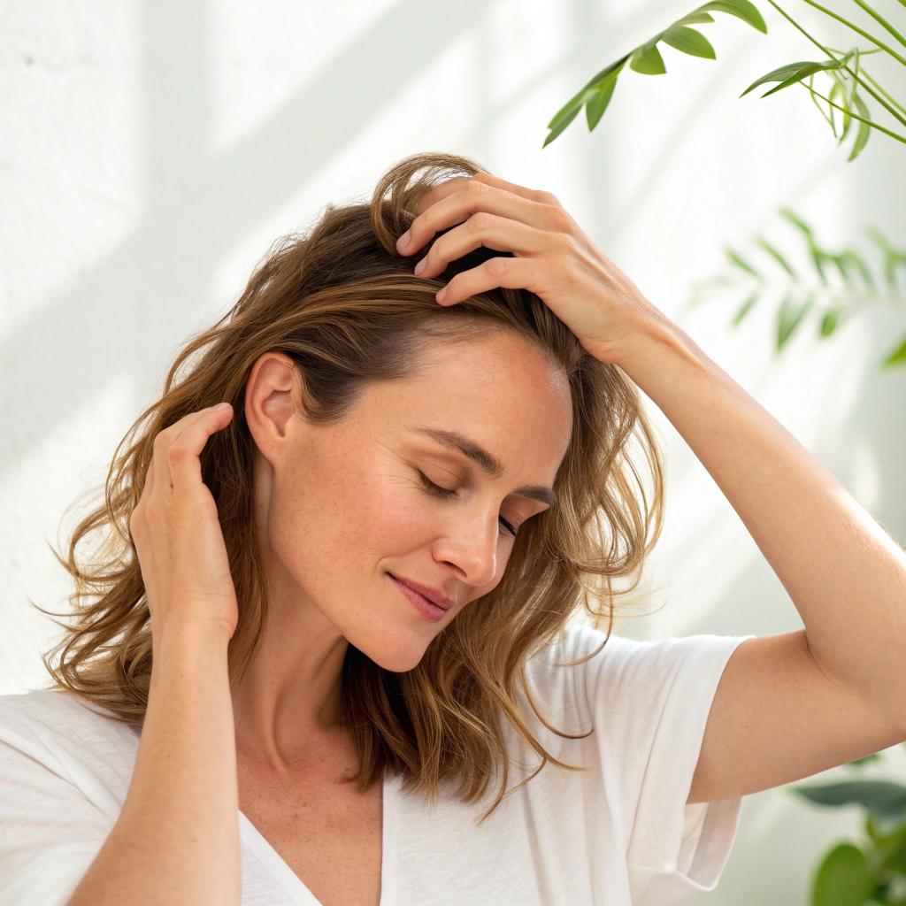 Woman examining her hair to identify common hair and scalp problems
